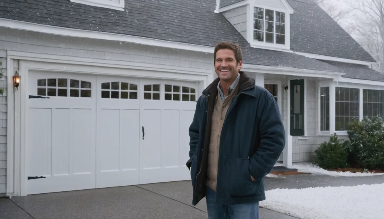 A homeowner checking a garage door in Garden City on a crisp winter morning